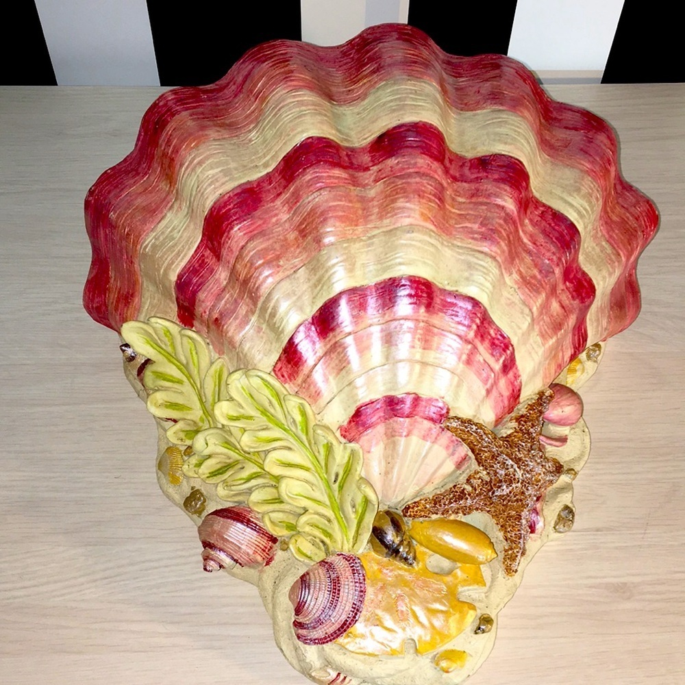 Vintage Large Plaster Shell Planter For Wall Coastal Nautical Beachy Home Decor - Picture 12 of 17